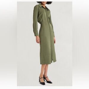 Nordstrom Green Buttoned Long Sleeve Shirt Dress